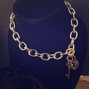 Gold Heart Key Charm Pendants Cable Link Bracelet